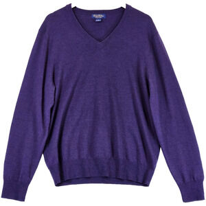 Brooks Brothers 100% Saxxon Wool Sweater Large Purple Long Sleeve VNeck Pullover